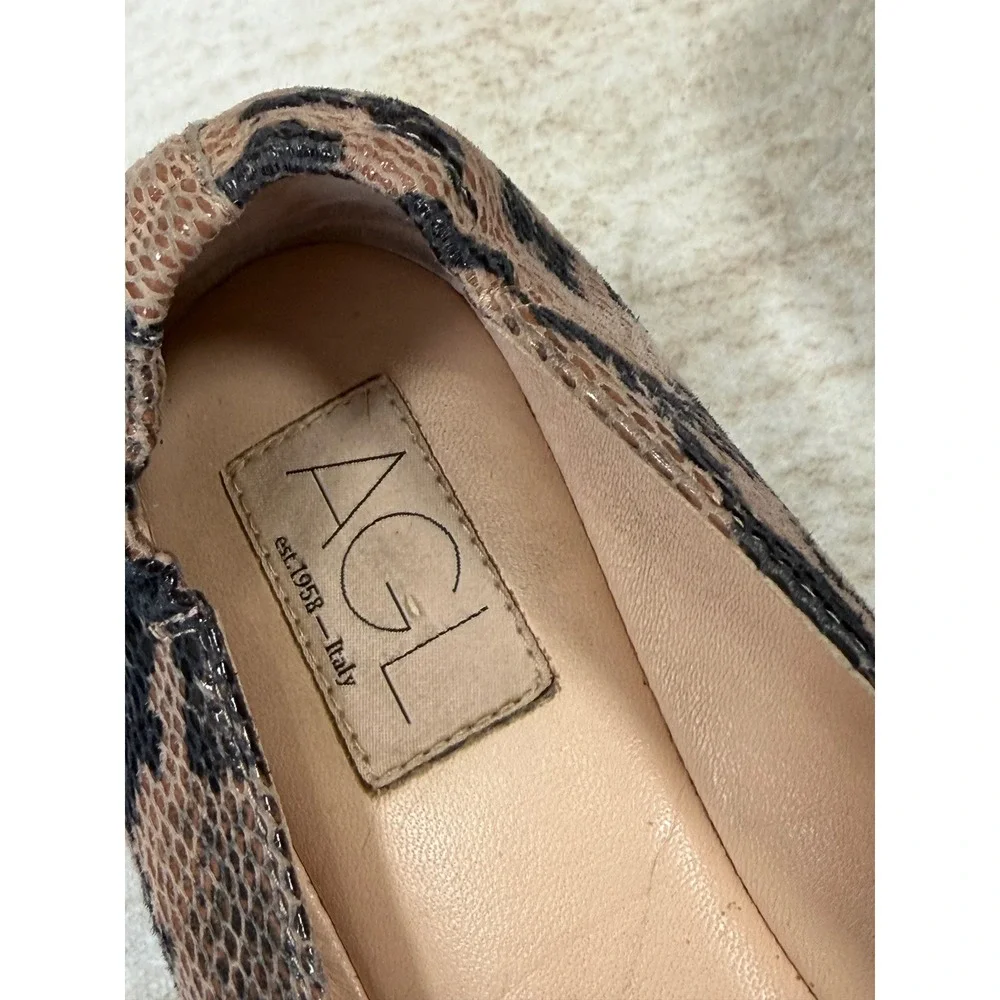 AGL Attilio Giusti Leombruni Snakeskin Pointed Toe Loafers N538078 Brown 40.5